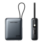 Vention Powerbank 10000mAh 45W Built-in USB-C & Lightning Cables FKMH0 Grey - Image 2
