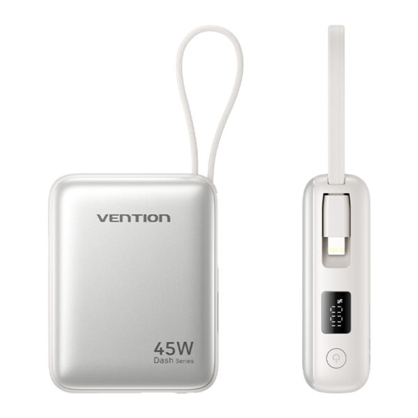 Vention Powerbank 10000mAh 45W Built-in USB-C & Lightning Cables FKMN0 Beige - Image 2