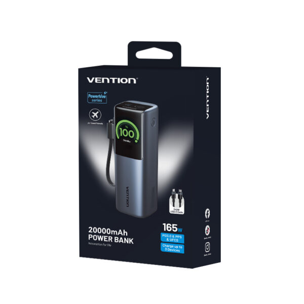 Vention Powerbank 20000mAh 165W 3xUSBC+USBA TFT Display +100W Cable FKFH0 - Image 3