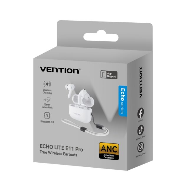 Vention Earphones BT TWS InEar ANC +Wireless Charging ECHO LITE E11 Pro White NBVW0-Pro - Image 3