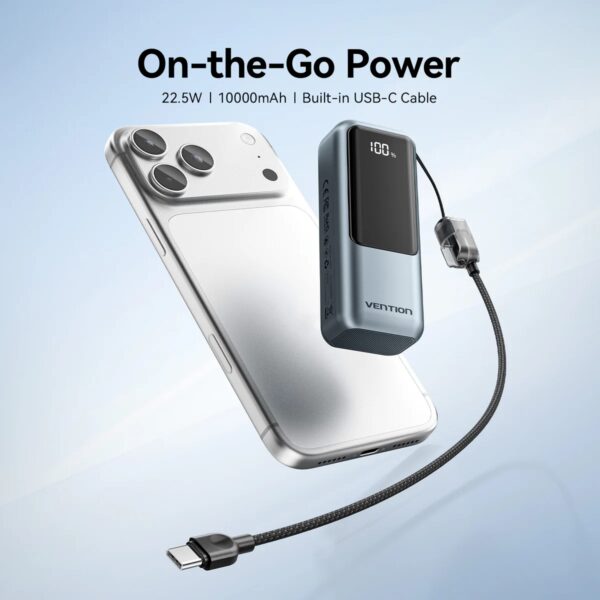 Vention Powerbank 10000mAh 22.5W Built-in USB-C Lanyard + Display FKOH0 - Image 5