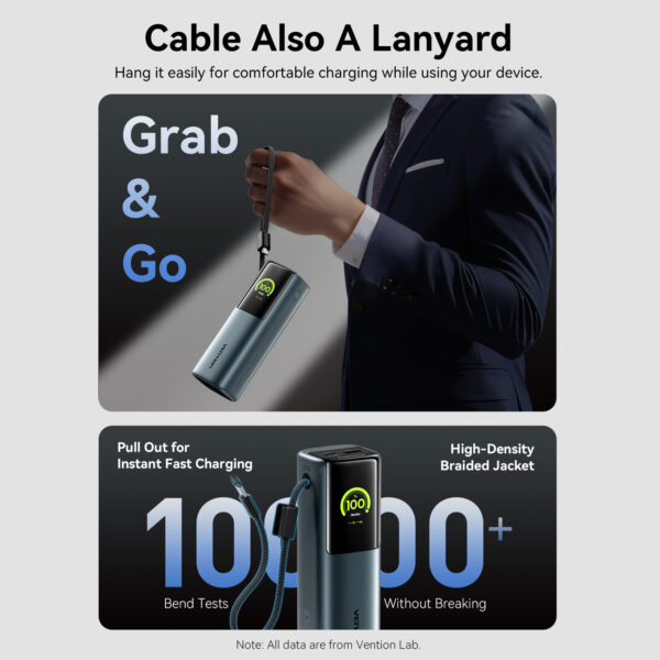 Vention Powerbank 27000mAh 200W 3xUSBC+USBA TFT Display +240W Cable FKGH0 - Image 5