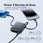 Vention Powerbank 10000mAh 45W Built-in USB-C & Lightning Cables FKMH0 Grey - Image 5