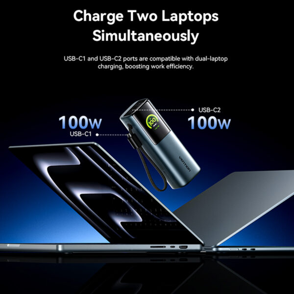 Vention Powerbank 27000mAh 200W 3xUSBC+USBA TFT Display +240W Cable FKGH0 - Image 7