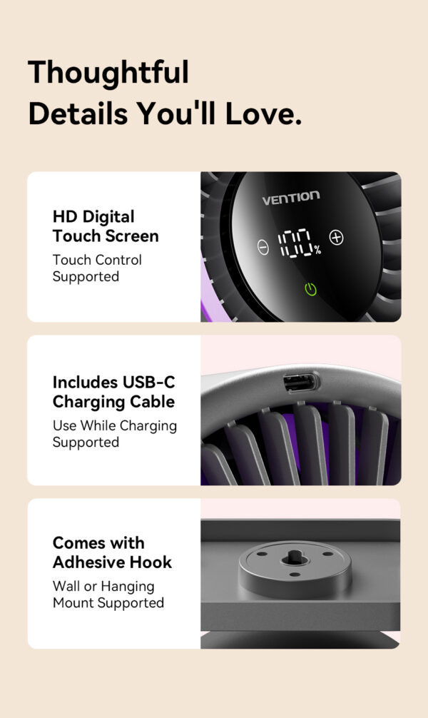 Vention Air Circulation Fan Desktop with Display & Wall Mount PBIH0 - Image 8