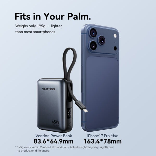 Vention Powerbank 10000mAh 45W Built-in USB-C & Lightning Cables FKMN0 Beige - Image 5