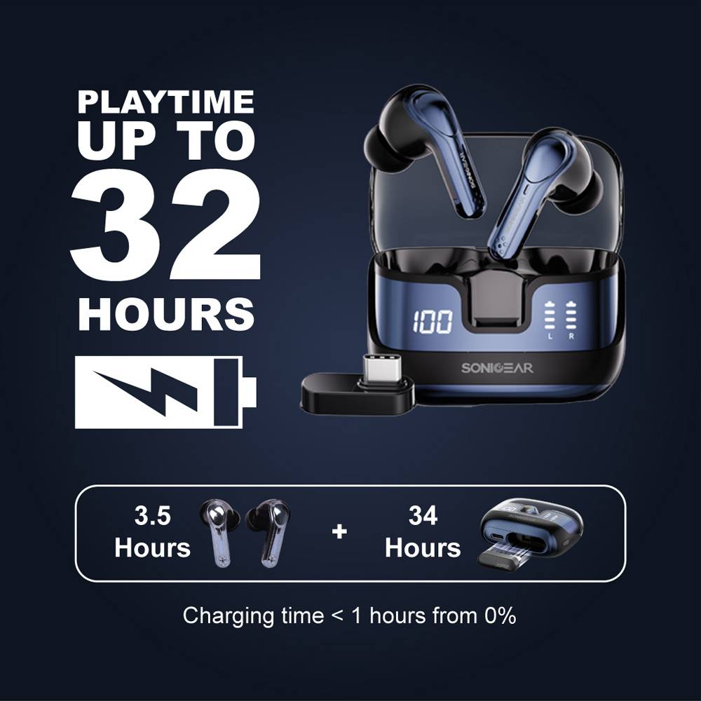 SonicGear Earphones Bluetooth & USB-C Dongle for PC EarPump XP2 Obsidian - Image 3