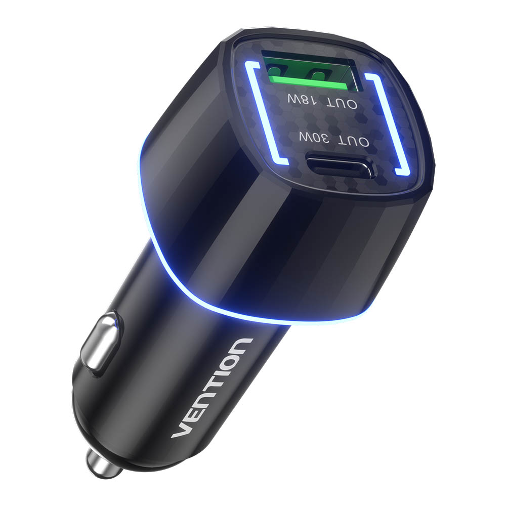 Vention Charger Car 48W 1xUSBC 1xUSBA 30W Max Black FFRB0