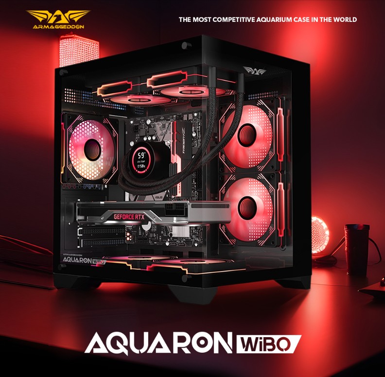 Armaggeddon Gaming Case M-ATX AQUARON WiBO White (Full Glass & Hidden PSU)