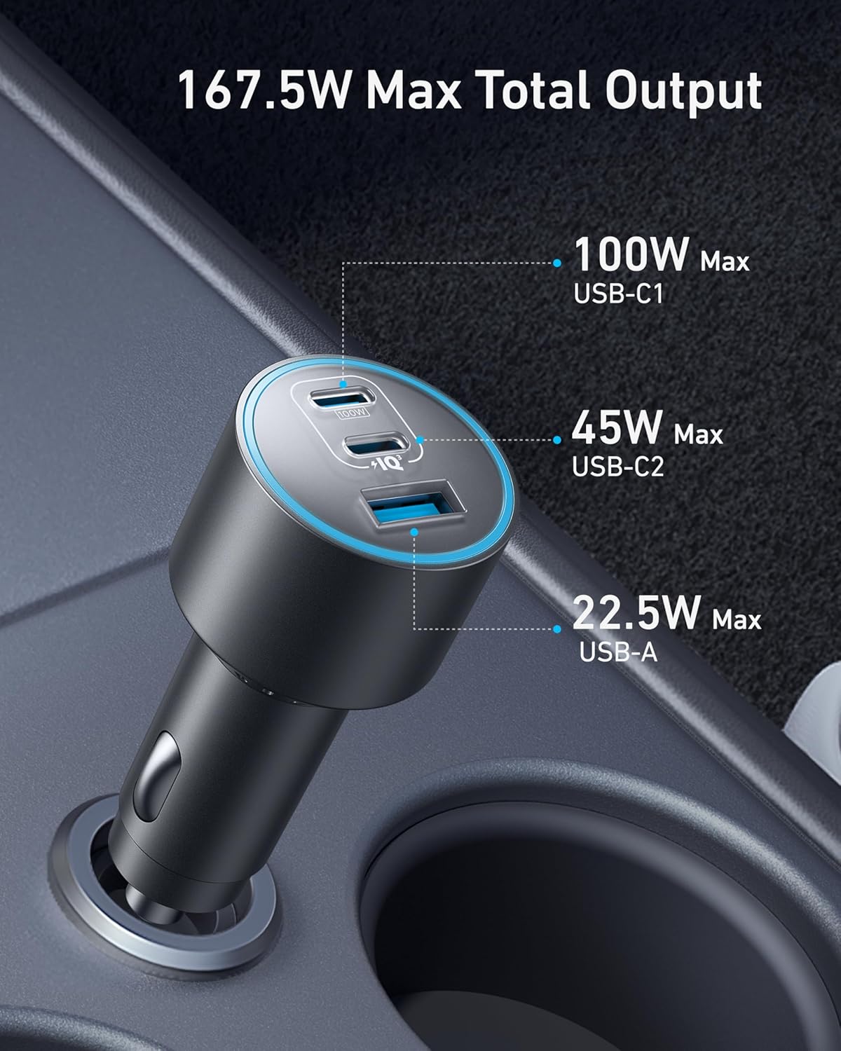 Anker Mobile Charger Car 167.5W with Cable Nano Car - Image 2