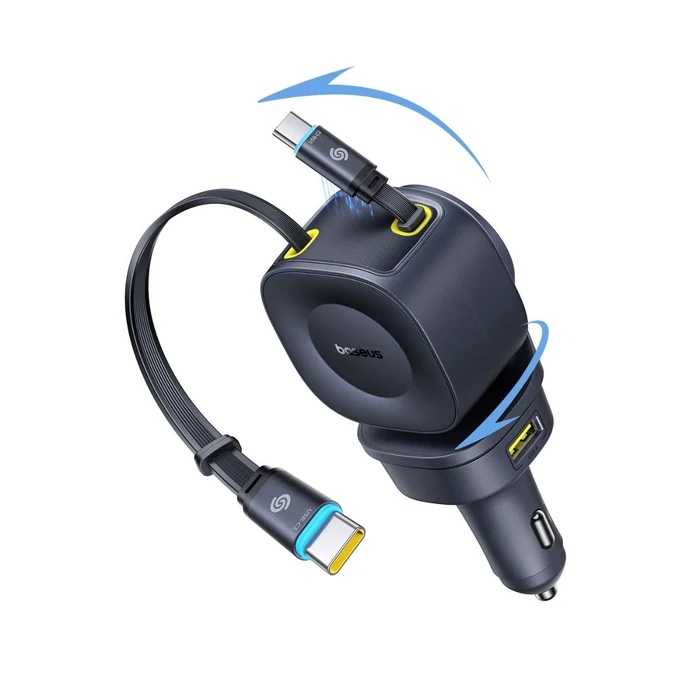 Baseus Car Charger 100W VR2 with Retractable Cable Max 65W Black - Image 6