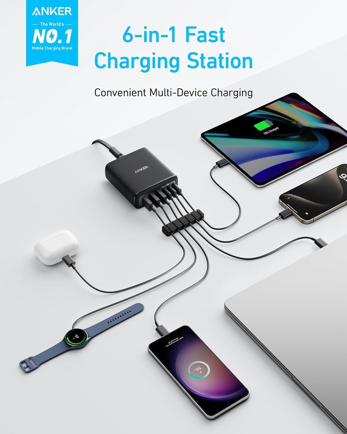 Anker Mobile Charger Desktop 112W 3xUSBC 3xUSBA Black - Image 2