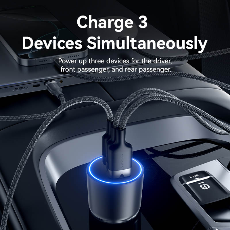 Vention Charger Car 165W 2xUSBC 1xUSBA 100W Max Black FFPB0 - Image 7