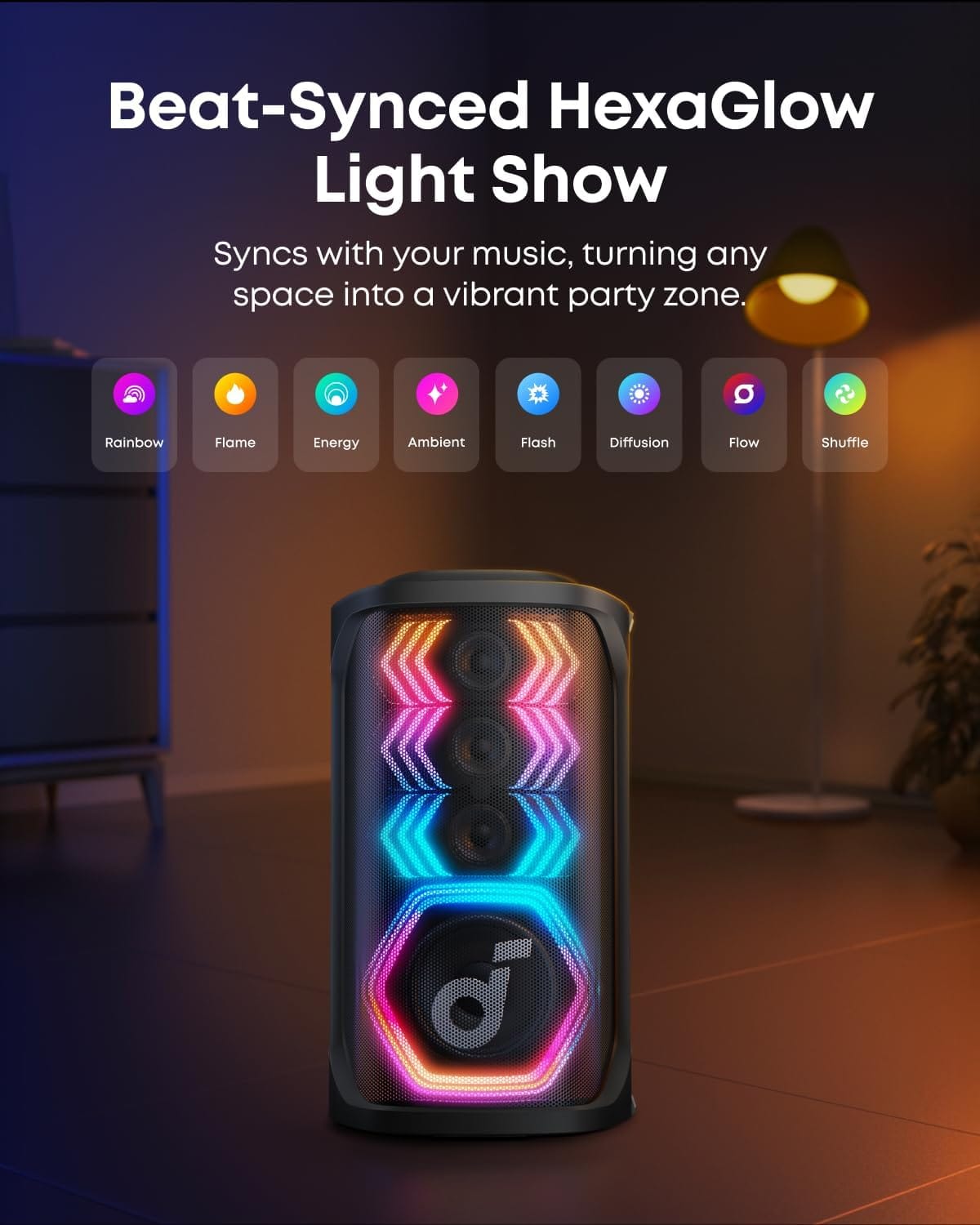 Anker Soundcore Rave 3 S Portable Karaoke Speaker with AI Vocal Removal, Beat Synced Light Show & 2x Wireless Mics