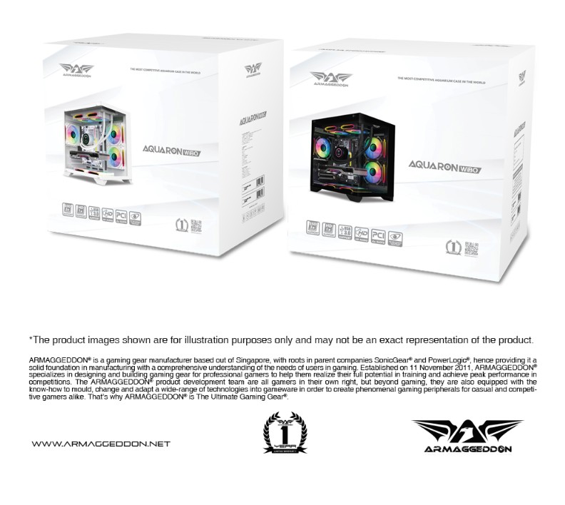 Armaggeddon Gaming Case M-ATX AQUARON WiBO White (Full Glass & Hidden PSU)
