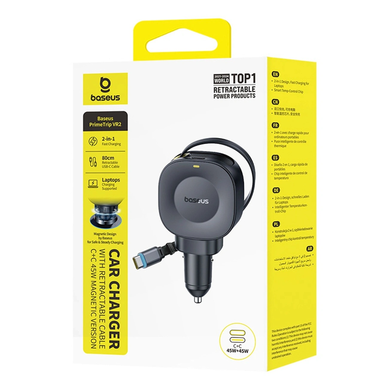 Baseus Car Charger 45W VR2 with Retractable Cable Black - Image 8