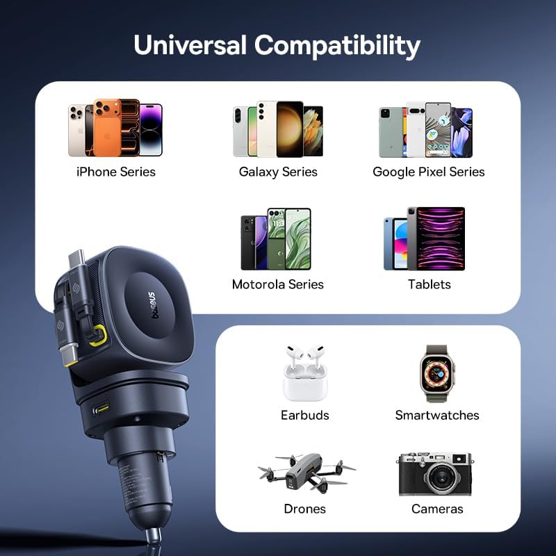 Baseus Car Charger 100W VR2 with Retractable Cable Max 65W Black - Image 4