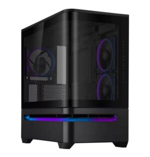 ASUS PC Case Prime mATX Panoramic Curved Tempered Glass Panels Aura Sync Light Band 3x Pre-Installed Fans USB-C AP202 ARGB Black