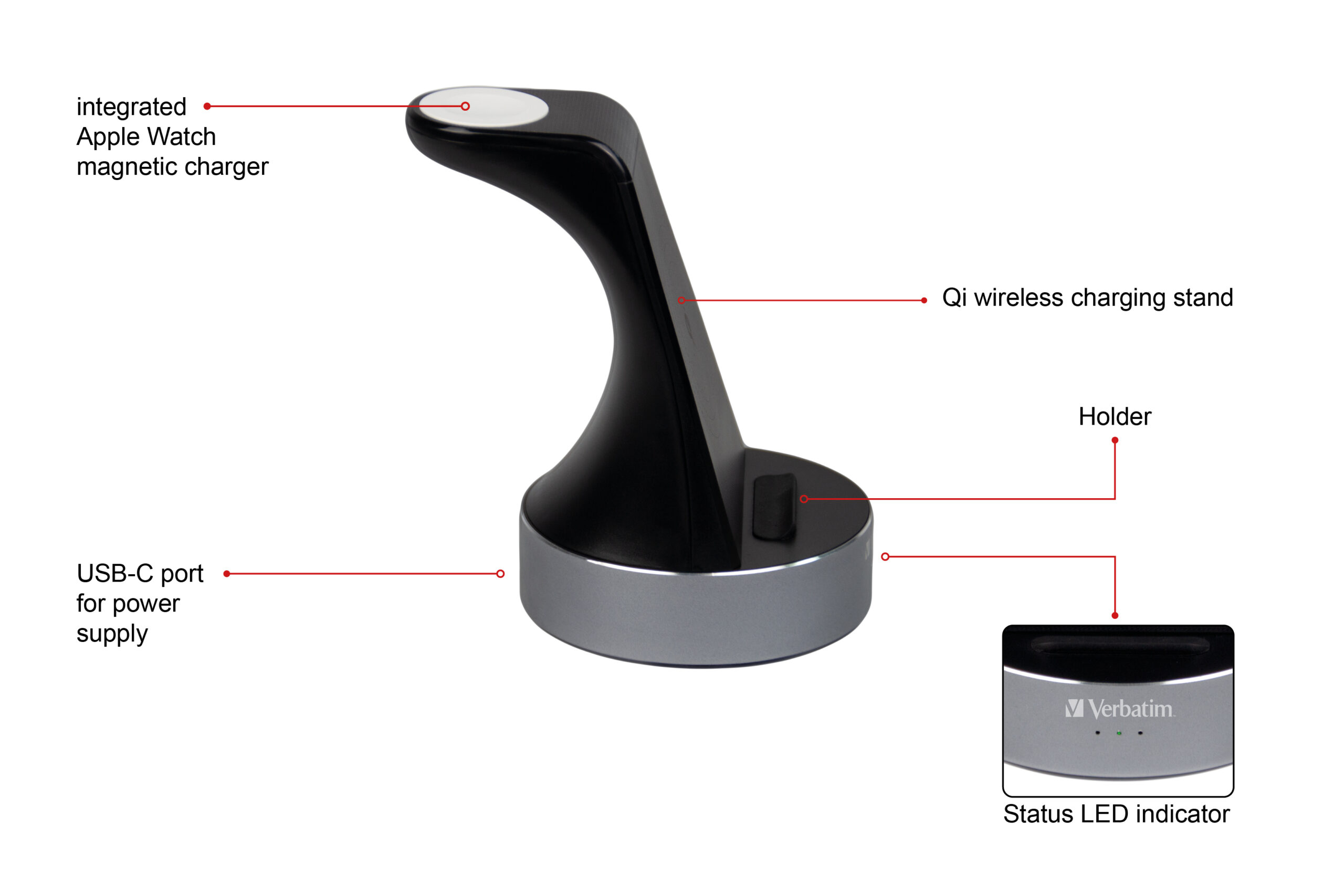 Verbatim Charger Desktop Wireless Qi MFI 2in1 Apple Devices WCS-01