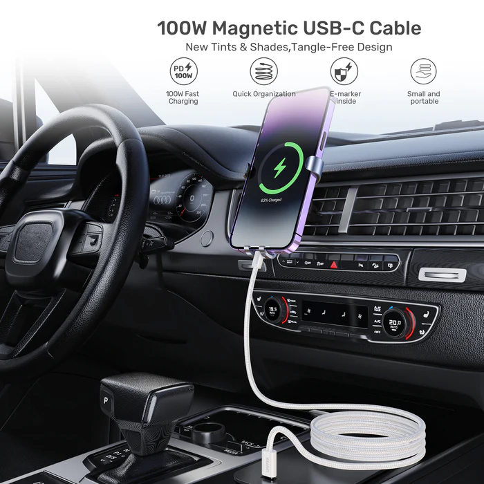 Unitek Magnetic USB-C Cable 100W 1.0m White C1414AWH-1M