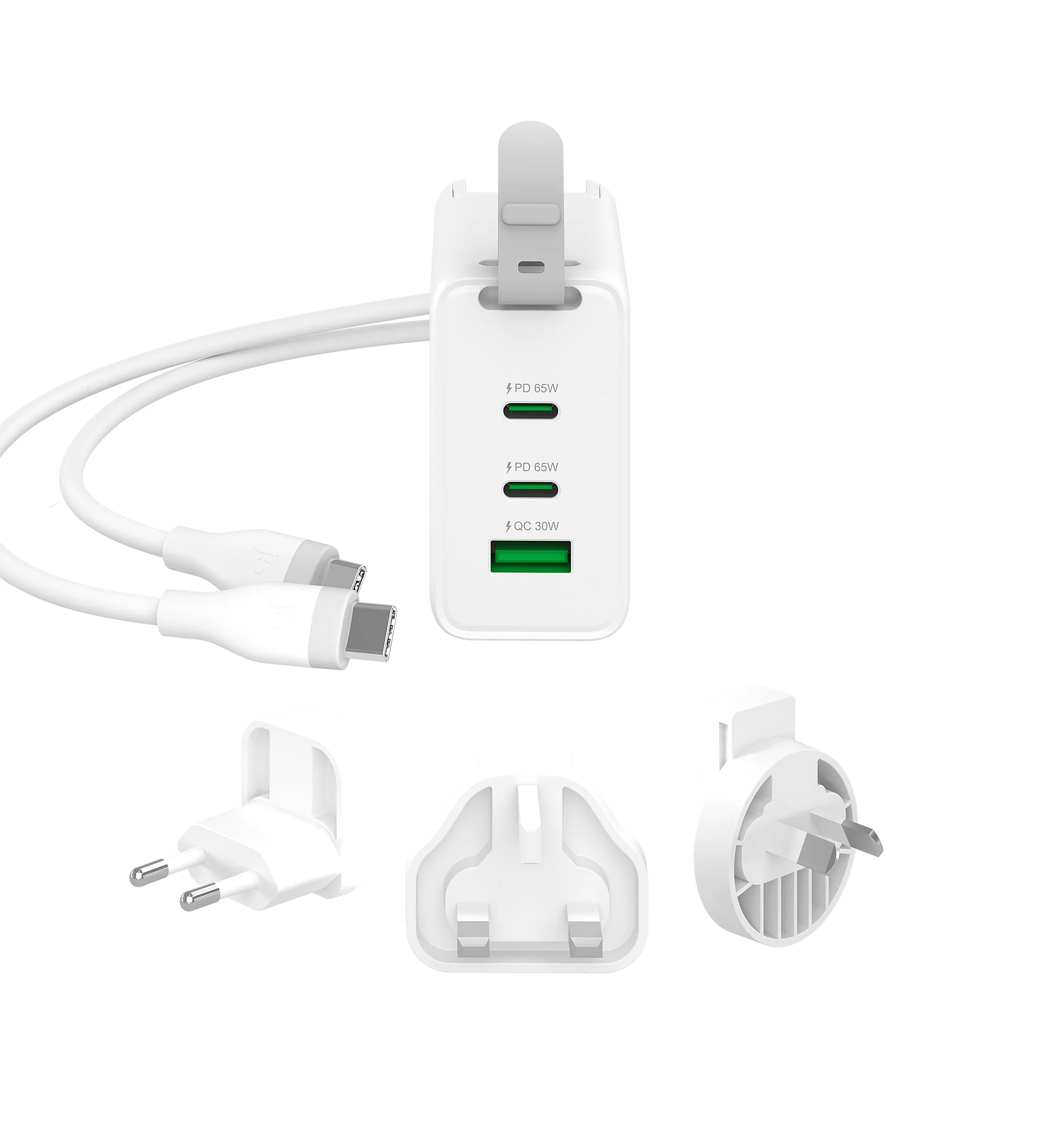 j5create Charger Wall Travel 65W GaN 2xUSB-C/1xUSB-A + USB-C Cable JUP3565CV