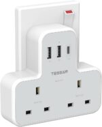 Tessan 2-Gang plug Through UK Charger 2 USB A USB C 13A TS-221-C