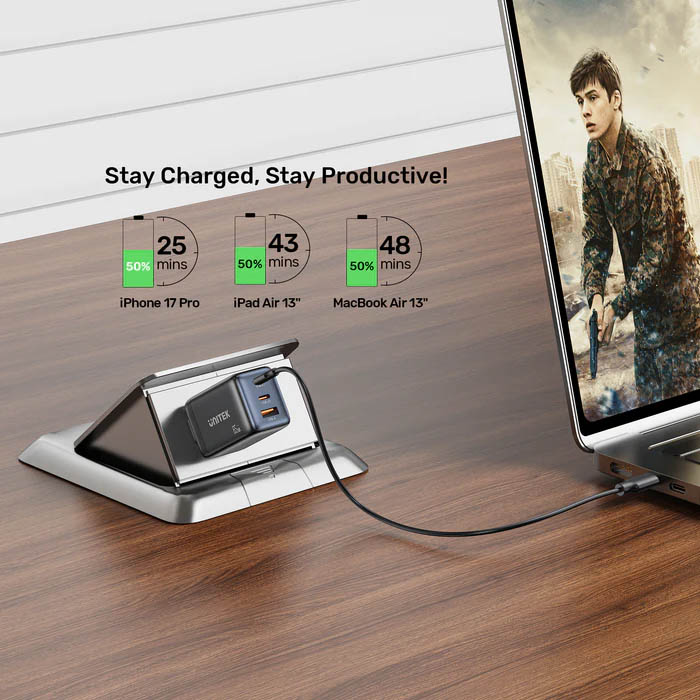 Unitek Charge Wall GaN 65W USBCx2 USBAx1 UK P1130 Black