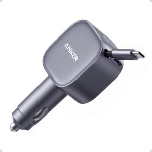 Anker Mobile Charger Car 75W with Built-In Retractable USB-C Cable