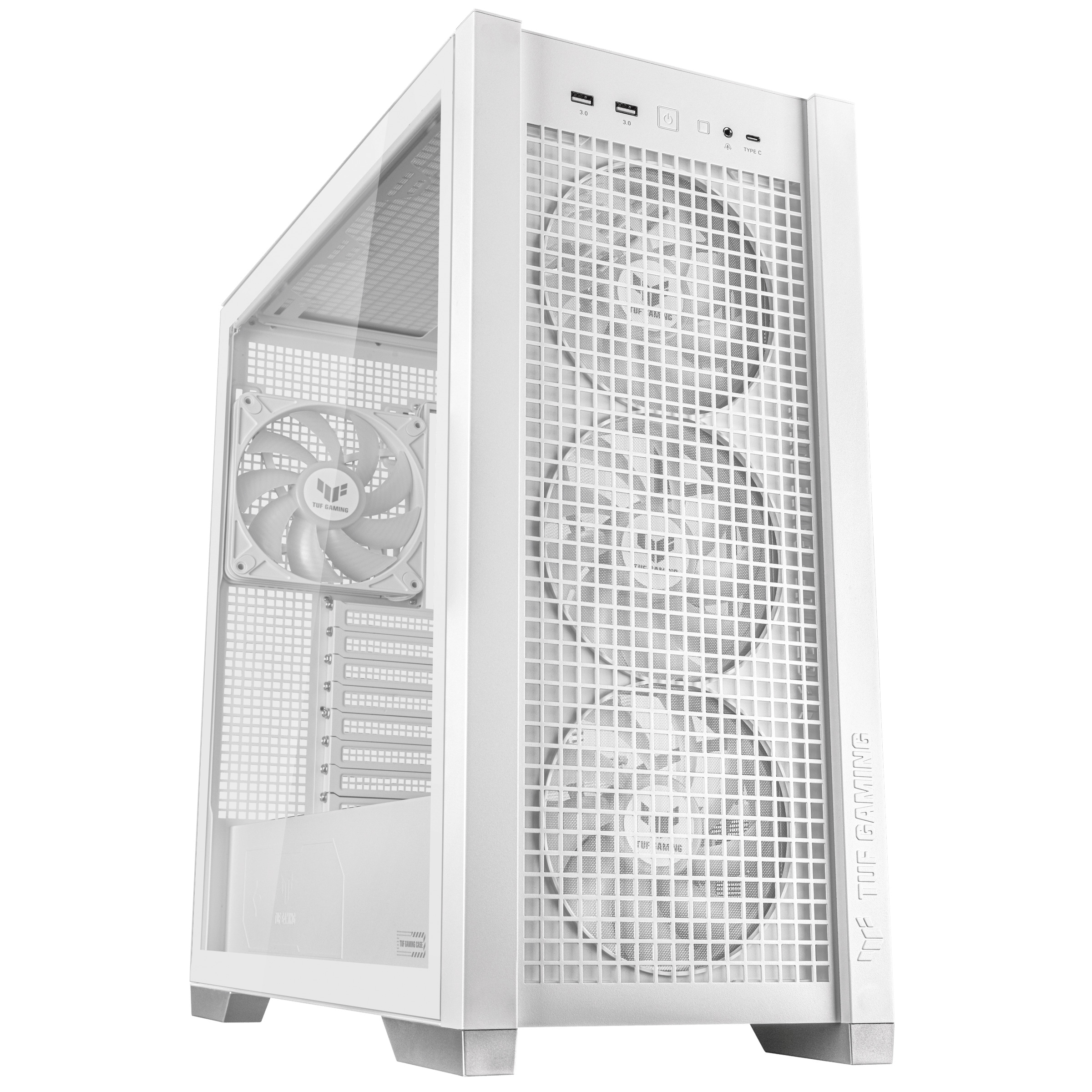 ASUS PC Case TUF Gaming eATX Mesh Front Panel Interchangeable Glass-Mesh Side Panels 4x Pre-Installed Fans USB-C GT302 ARGB White