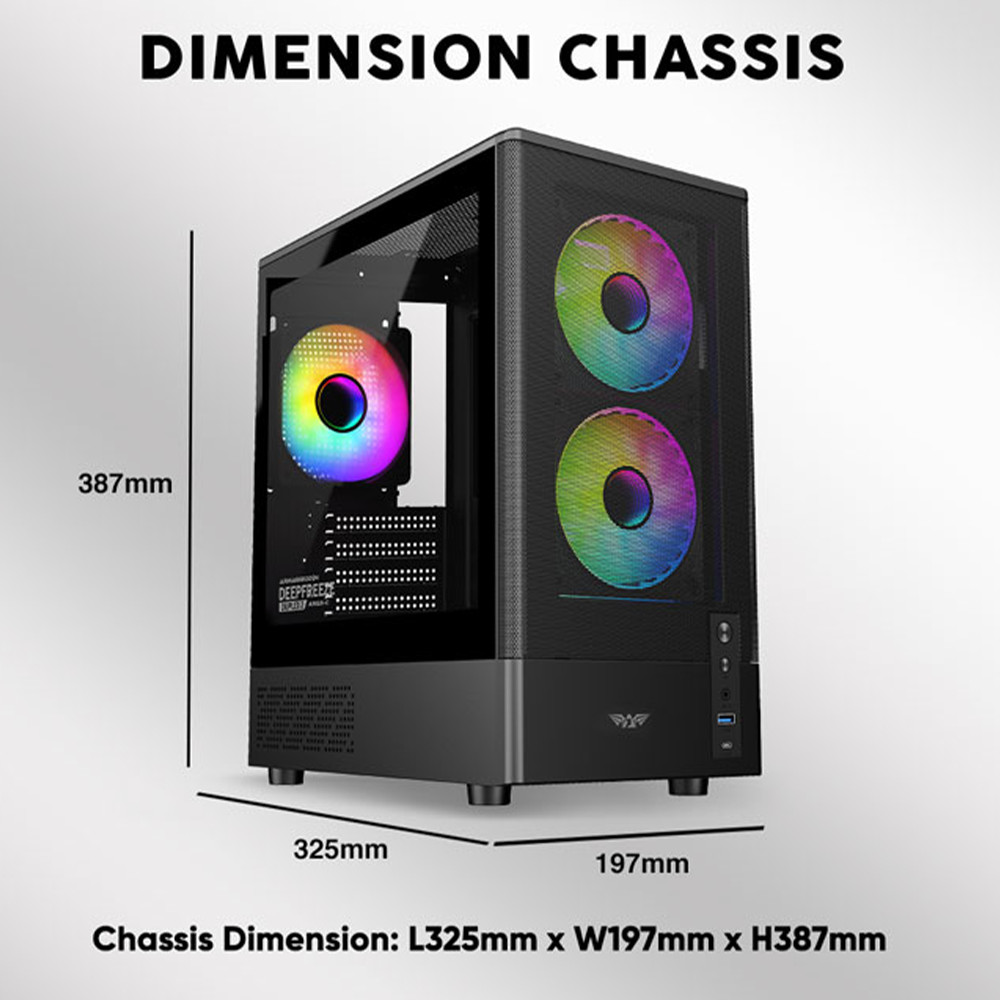 Armaggeddon Gaming Case M-ATX DEEPFREEZE DUPLEX 2 Black 3x ARGB Fans - Image 6