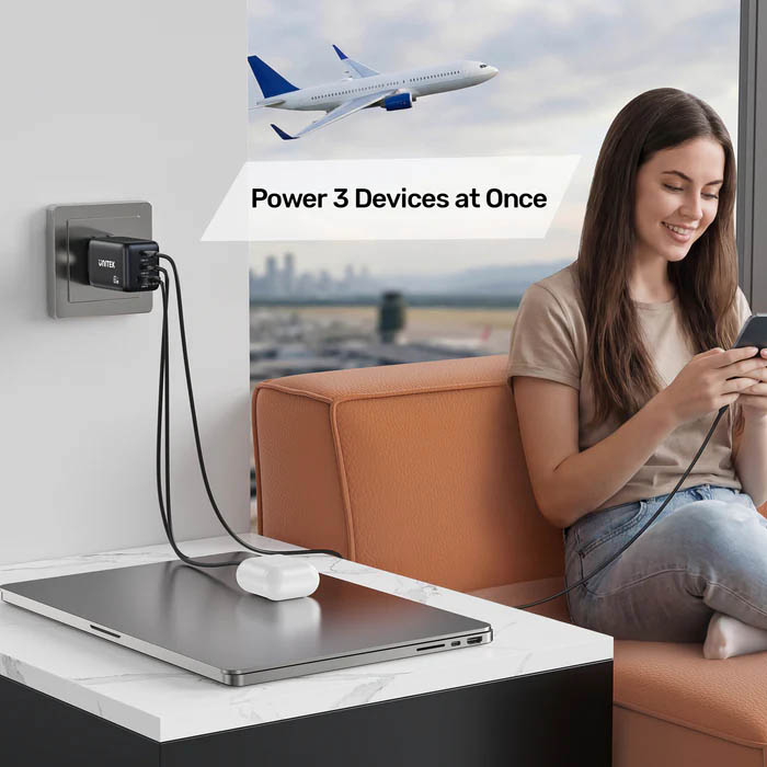 Unitek Charge Wall GaN 65W USBCx2 USBAx1 UK P1130 Black