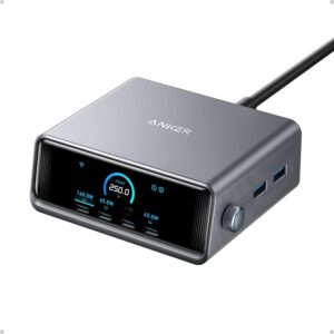 Anker Prime 250W USB C Charger, Ultra-Fast 6-Port GaN Charging Station, 2.26″ LCD Display and Smart Control Dial Black