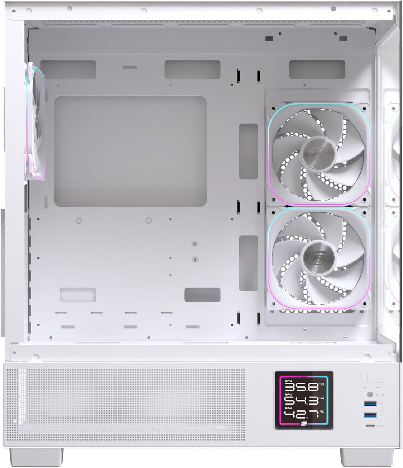 Einarex PC Case ATX S501D RGB , 3x Pre-Installed Fans , Display, White - Image 8