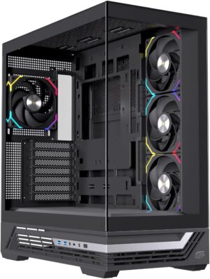 Einarex PC Case ATX S800 RGB, Tempered Glass Front and Side Panel, 4x Pre-Installed Fans, Black