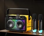 Transformers Portable BT Speaker 15W, Party Speaker with 2 Wireless Microphones, Bluetooth 5.4, LED Display, Voice Changer, USB/TF, Y22 Yellow