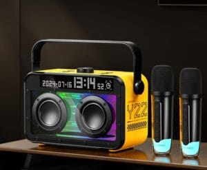 Transformers Portable BT Speaker 15W, Party Speaker with 2 Wireless Microphones, Bluetooth 5.4, LED Display, Voice Changer, USB/TF, Y22 Yellow
