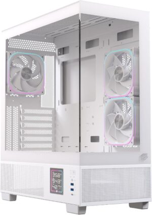 Einarex PC Case ATX S501D RGB , 3x Pre-Installed Fans , Display, White