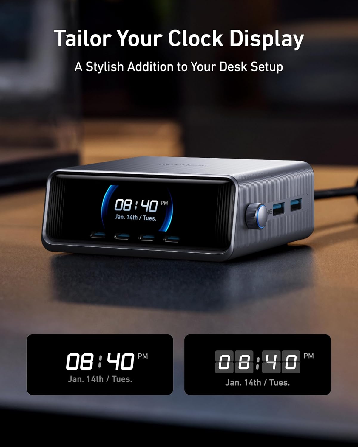 Anker Prime 250W USB C Charger, Ultra-Fast 6-Port GaN Charging Station, 2.26″ LCD Display and Smart Control Dial Black