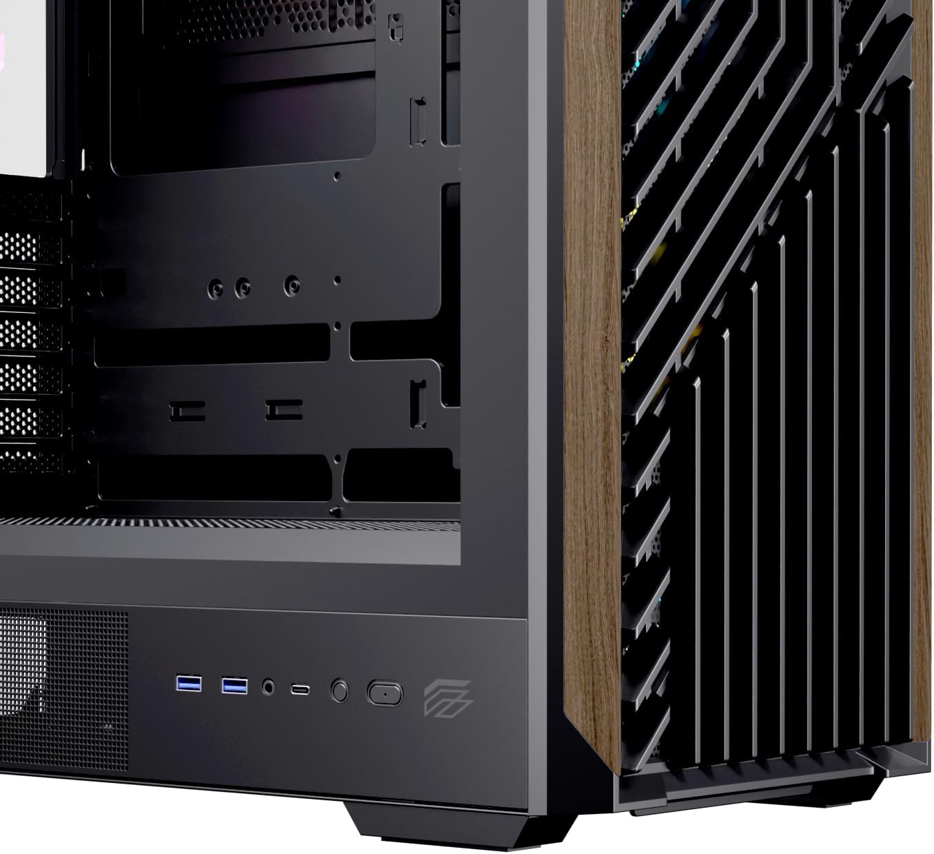 Einarex PC Case ATX P800 Core Black , Wood Front Panel, Tempered Glass Side Panel , 1 Rear Fan Pre-Installed