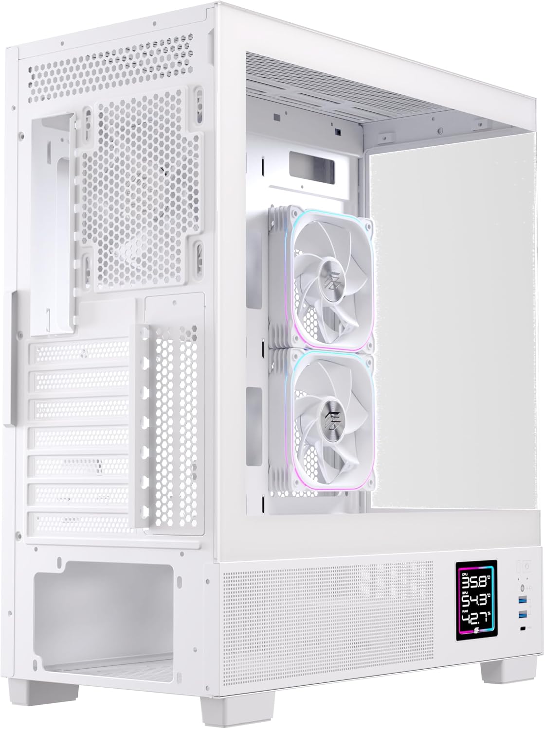 Einarex PC Case ATX S501D RGB , 3x Pre-Installed Fans , Display, White - Image 4