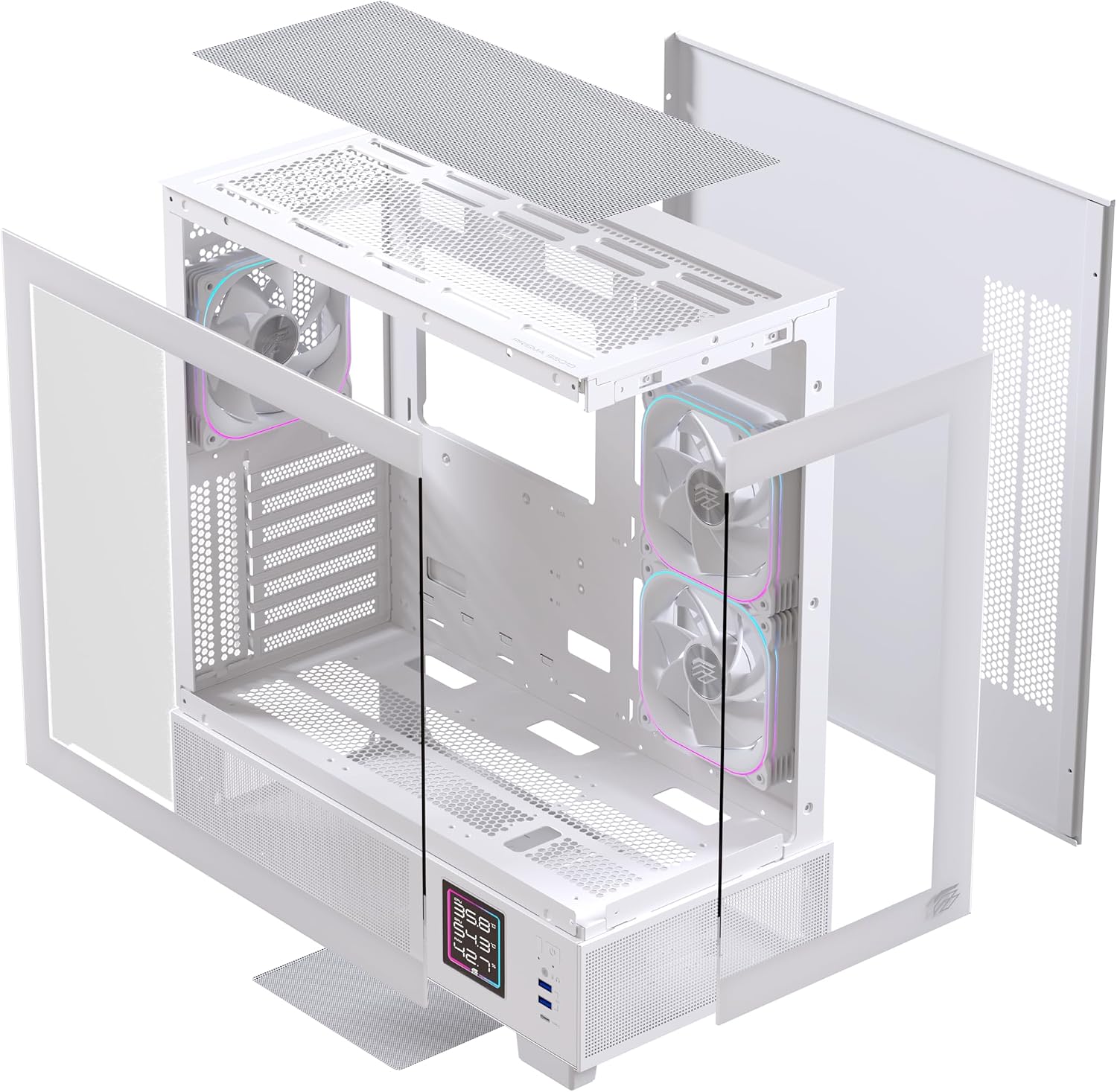Einarex PC Case ATX S501D RGB , 3x Pre-Installed Fans , Display, White - Image 6