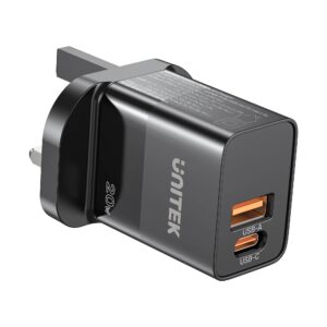 Unitek 20W Wall Charger USB-C PD & QC 3.0 UK P1124ABK Black