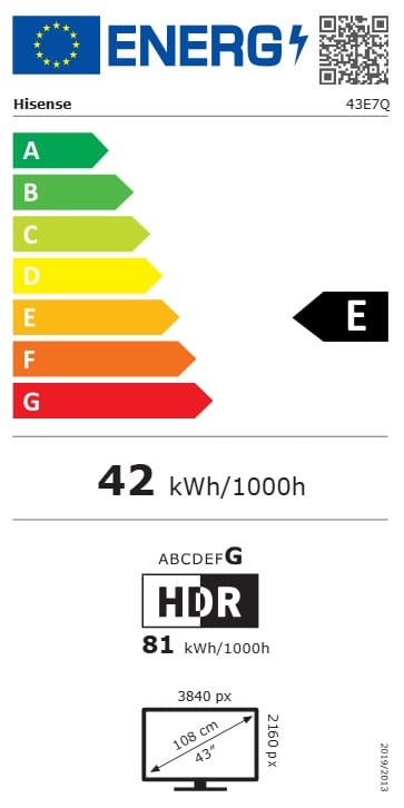 Hisense 43E7Q 43” 4K Smart QLED TV With Dolby Vision And Dolby Atmos