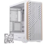 Einarex PC Case ATX P800 Core Black , Wood Front Panel, Tempered Glass Side Panel , 1 Rear Fan Pre-Installed White