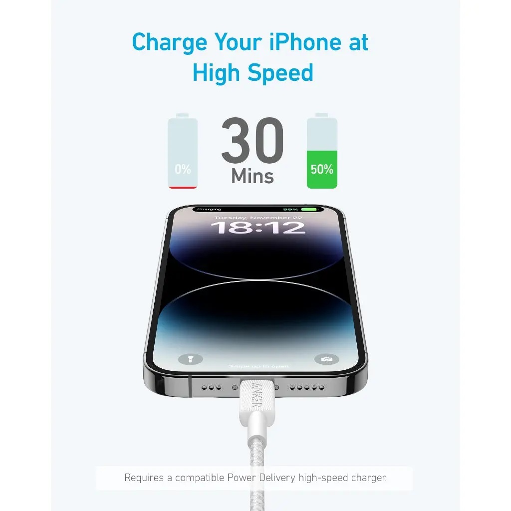 Anker Mobile Cable USB-C to MFI 1.8m 322 White
