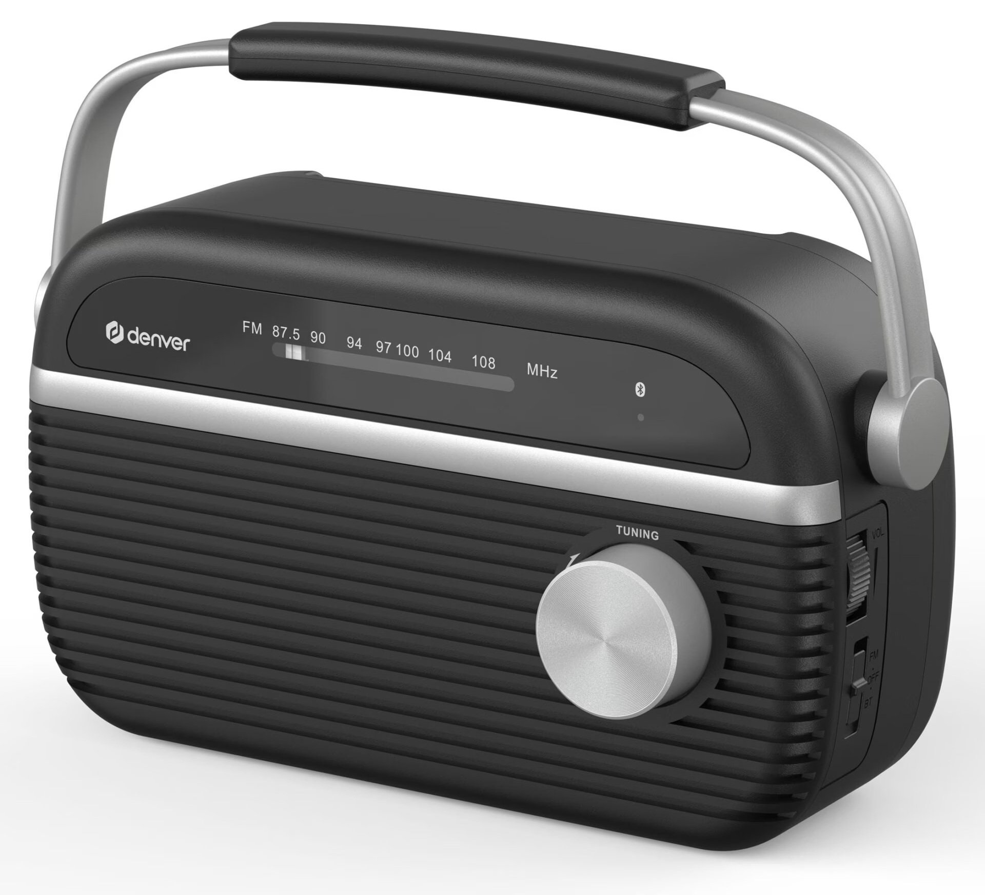 Denver AUDIO Radio Portable with FM & Bluetooth TRB-67B (Works with Mains or 2xD Batteries) Black
