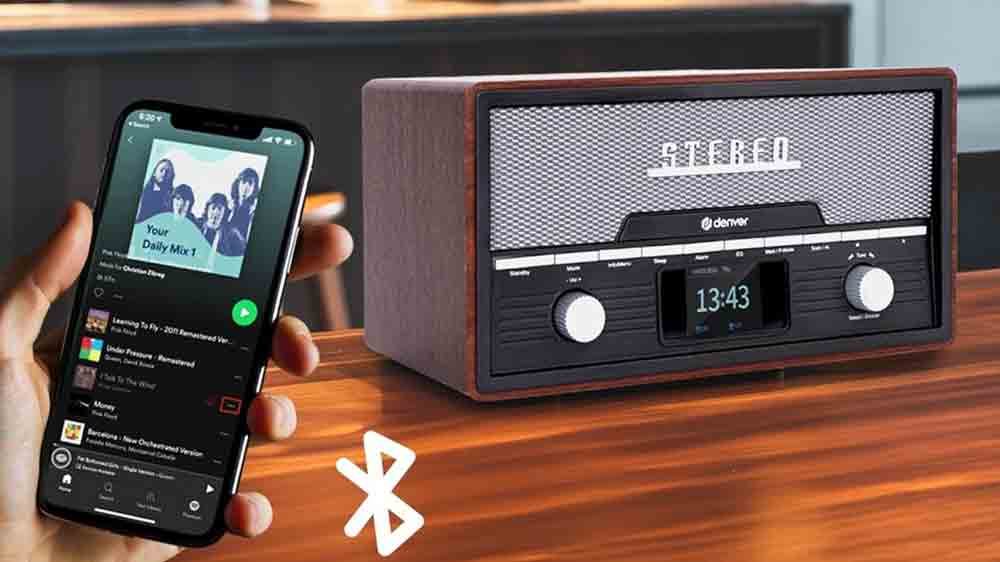 Denver MDA-525DW Dark Wood Retro Style Music System with CD, Bluetooth, FM Radio