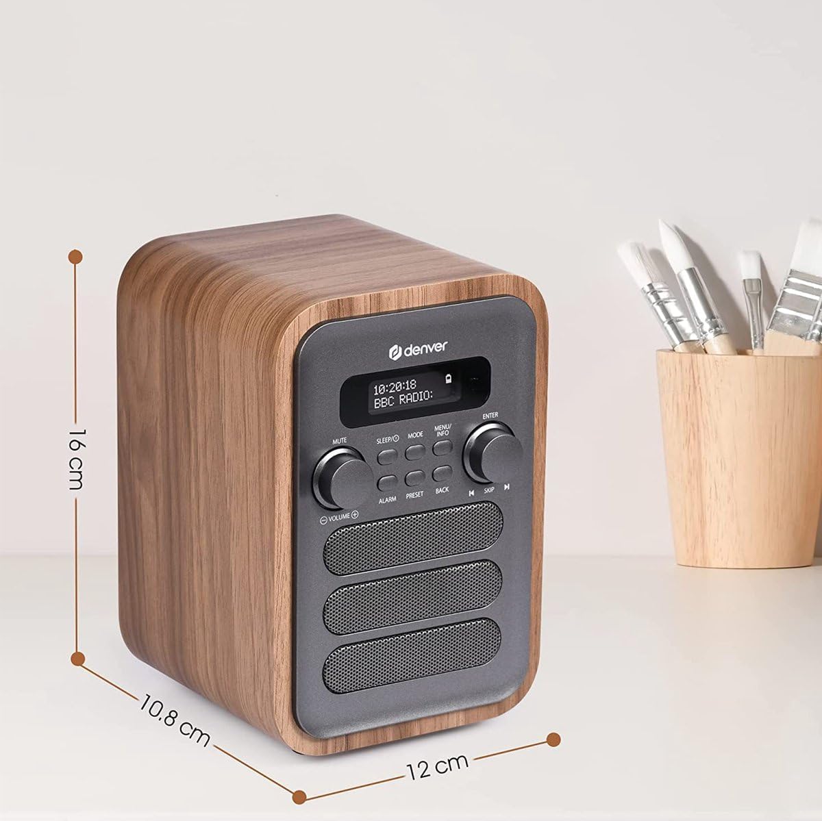 Denver DAB-48GR Grey Wooden FM Radio with Bluetooth
