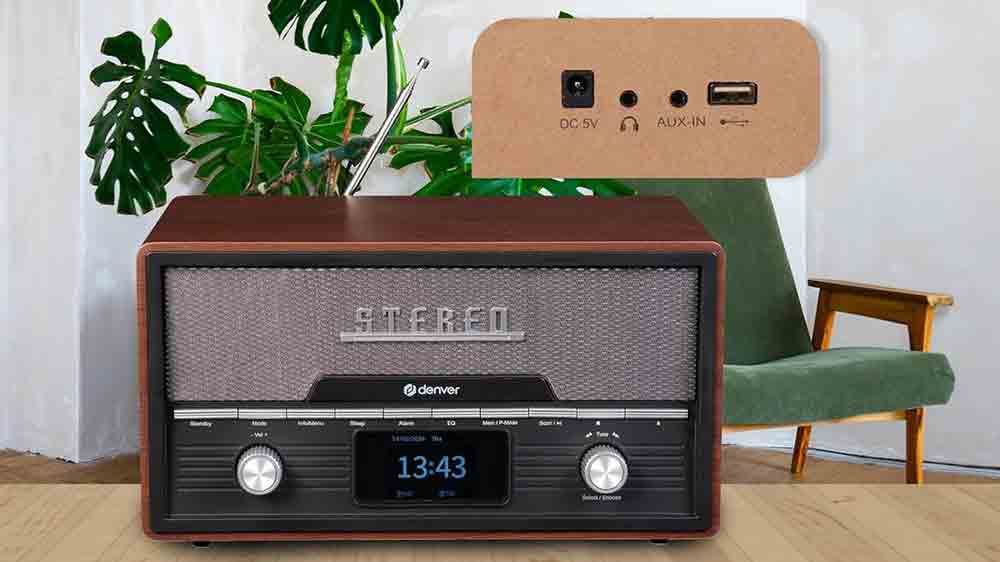 Denver MDA-525DW Dark Wood Retro Style Music System with CD, Bluetooth, FM Radio