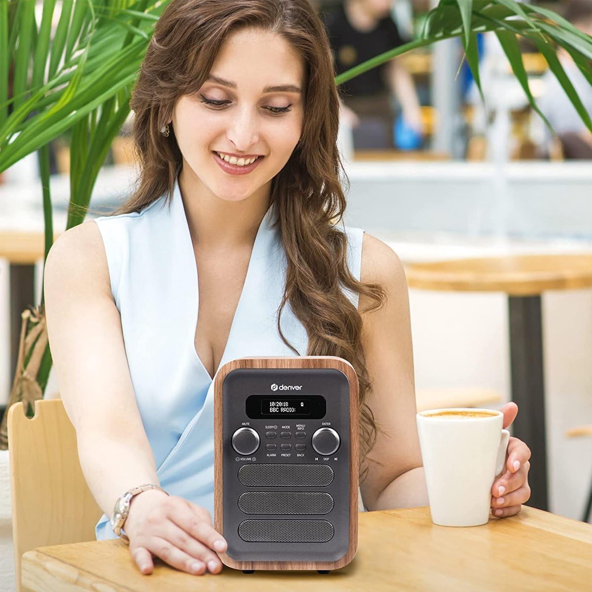 Denver DAB-48GR Grey Wooden FM Radio with Bluetooth